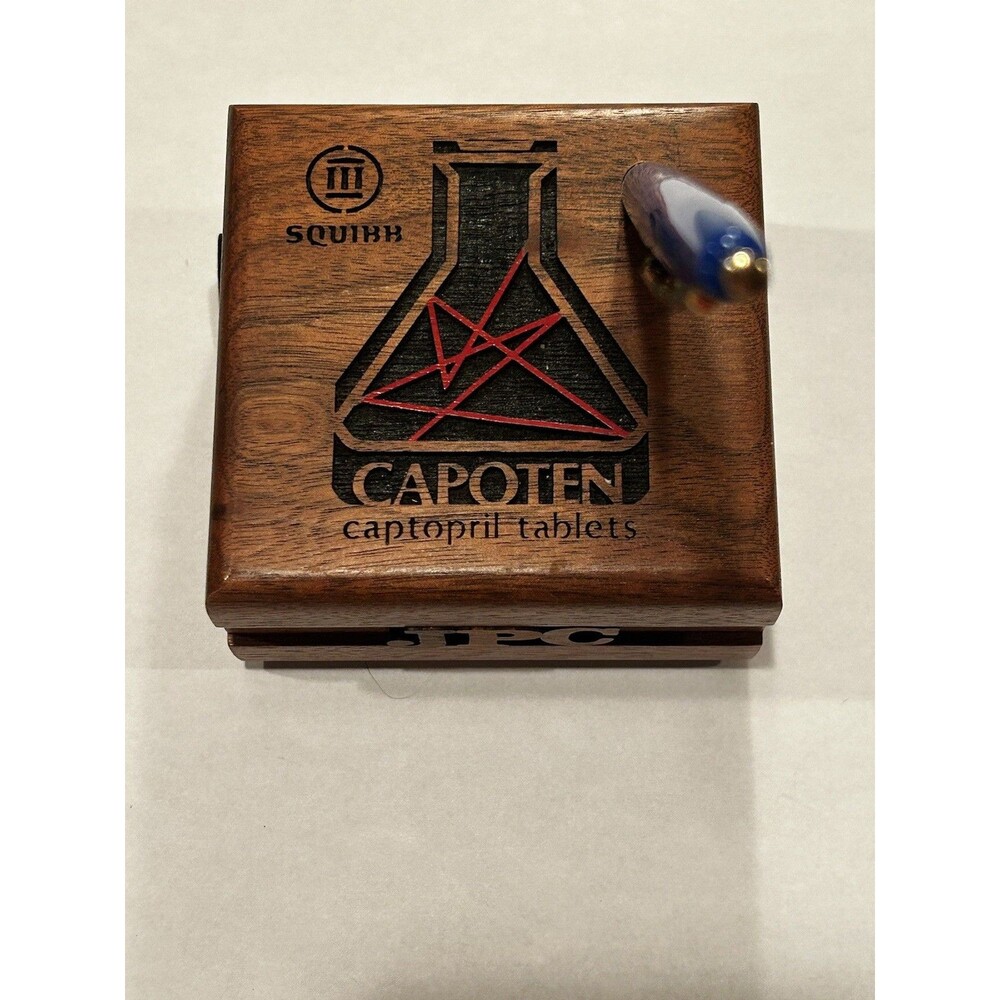 Rare Bristol Myers Squibb CAPOTEN Drug Rep Pen Desk Holder Laser Cut Wood